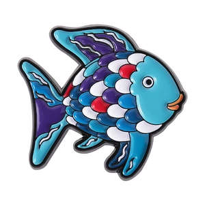 Colorful deep sea rainbow fish enamel brooch pin with vibrant blue and red scales