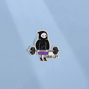 Funny Cartoon Deadlift Grim Reaper Enamel Pin Fitness Skull Weightlifting Alloy Brooch For Gym Lovers Clothes Backpack Badge