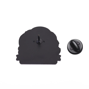 Detail view of the black enamel pin back featuring secure rubber clutch and matte metal finish