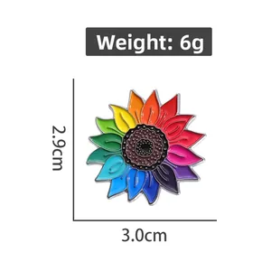 Broche tournesol arc-en-ciel en émail avec dimensions 2,9cm x 3,0cm et poids 6g