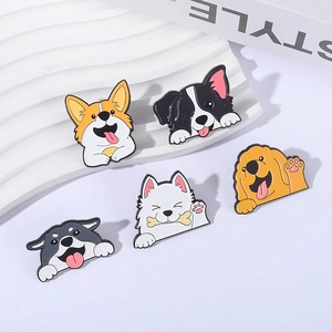 Cute enamel dog badges set including Corgi and Golden Retriever pins for backpacks