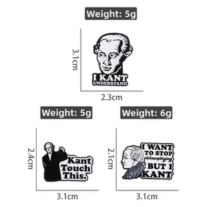 Detaillierte Größentabelle für vintage schwarz-weiße Immanuel Kant Emaille-Anstecknadeln