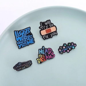 5-piece Coldplay lyrics enamel pin set in assorted colors for clothes and bags