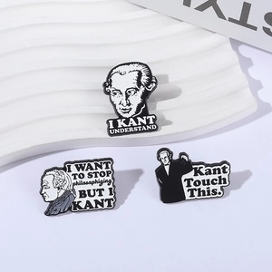 Retro Immanuel Kant philosopher enamel pins set in black and white minimalist design