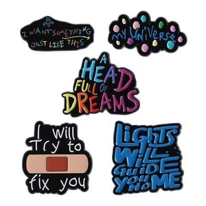 Set of 5 inspirational metal enamel pins with colorful English quotes and unique motifs