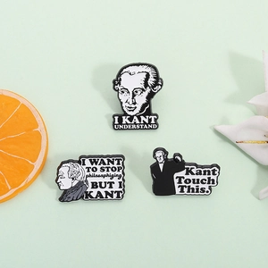Three-piece Kant philosopher enamel pin set with humorous quotes for backpacks and clothing