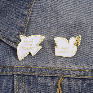 Peace Dove Enamel Pin Badge White Gold Metal Brooch For Palestine Stand With Clothing Backpack Accessory Fashion Jewelry