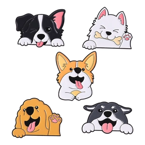 Set of 5 cartoon dog enamel pins including Corgi and Husky on white background