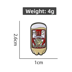 Detail view of organic lemonade enamel pin with 2.6cm x 1cm dimensions and 4g weight