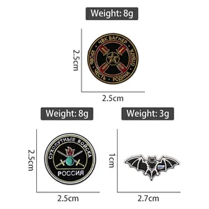 Punk bat emblem and Wagner group military shield enamel pins with size specifications