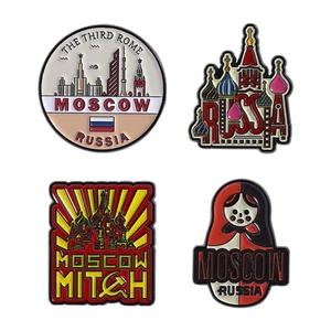 Set of 4 Saint Basil's Cathedral and Russian culture enamel pins on white background