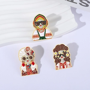 Three-piece retro fashion lady enamel pins with vintage celebrity portraits and sunglasses
