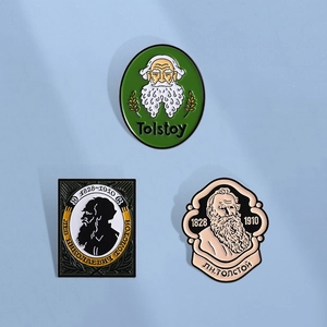 Broche de Pin de Esmalte de Aleación de Zinc con Retrato Literario de León Tolstói Insignia de Personaje Retro para Fans de Autores Decoración de Ropa Bolso Joyería Regalo