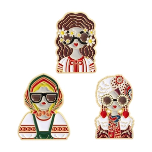 Three creative Russian flag themed pins featuring stylish girls and double-headed eagle emblem