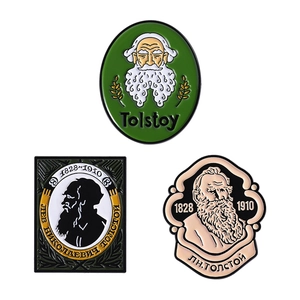 Leo Tolstoy creative enamel pins featuring 3 unique vintage designs in alloy metal