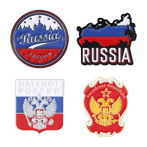 Russian themed enamel lapel pin set featuring double-headed eagle and national flag colors