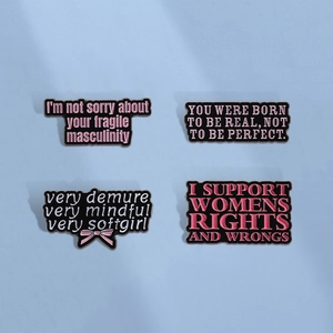 Feminist Enamel Slogan Brooches Zinc Alloy Letter Pins Very Demure Born To Be Real I Support Women's Rights And Wrongs Badge Decor