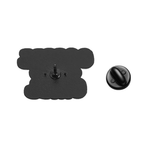 Detail view of the matte black rubber clutch and metal pin back for coffee lapel pins
