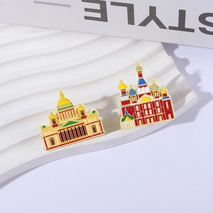 Baroque Saint Petersburg cathedral enamel brooches on a minimalist white display