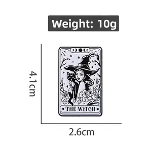 The Witch Tarot black cat enamel pin with moon and rose elements, 4.1cm x 2.6cm size