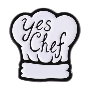 Minimalist 'yes Chef' chef hat enamel pin in black and white polished alloy finish