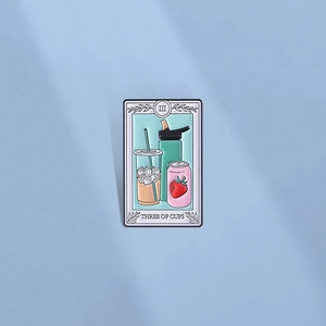 Creative Tarot Three Of Cups Enamel Pin Modern Drink Bottle Zinc Alloy Brooch Cartoon Iced Coffee Soda Badge For Clothing