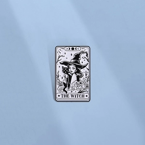 Vintage Tarot Card Enamel Pin The Witch Black Cat Rose Moon Phase Zinc Alloy Brooch Halloween Gothic Badge For Clothing
