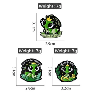 Cartoon green mantis queen enamel pins set with sarcastic slogans and crown design