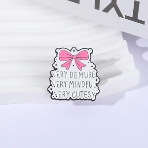 Cute pink bow enamel brooch with cloud shape and trendy quote on minimalist display