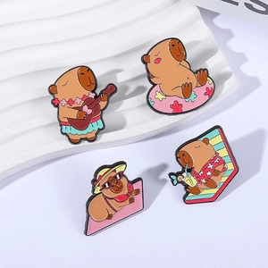Cute capybara enamel pins set with summer holiday designs for kids and backpacks