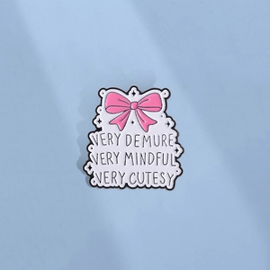 Cute Sweet Pink Bow Enamel Brooch Pin Very Demure Very Mindful Very Cutesy Letter Badge Alloy Jewelry Accessory For Backpack Decor