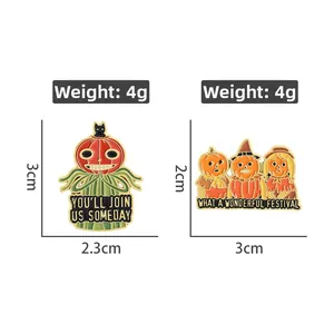 Cartoon Halloween ghost pumpkin enamel pin set with festive sayings and dimensions