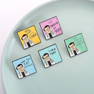 5-piece geometric enamel pin set featuring Dr. Now cartoon doctor icons and funny quotes