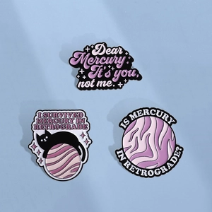 Funny Enamel Brooch Set Mercury In Retrograde Zinc Alloy Badge Black Cat Planet Pin For Clothing Backpack Gift Jewelry