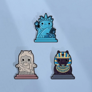 Creative Cartoon Cat World Landmark Enamel Pin Alloy Brooch Statue Of Liberty Pharaoh Cat Badge Decorative Jewelry Gift