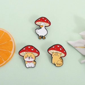 Simpatico Set di Spille in Smalto con Cappello a Fungo e Animali per Decorazione Zaino e Giacca in Lega di Zinco Shiba Inu Gatto Anatra Gioielli