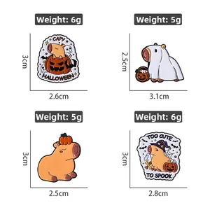 Set of 4 Halloween capybara enamel pins featuring pumpkin and ghost costumes, 3cm size