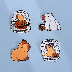 Cartoon Capybara Halloween Enamel Pin Zinc Alloy Pumpkin Ghost Witch Hat Badge For Party Festival Decoration Gifts Unisex