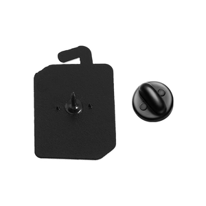 Detail view of black enamel pin back with matte texture and durable rubber clutch