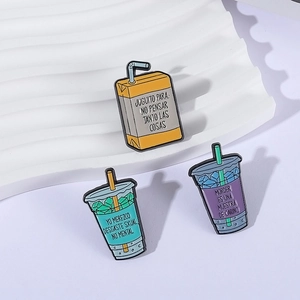 Set of 3 creative cartoon beverage enamel pins for clothes decoration and fashion accessories
