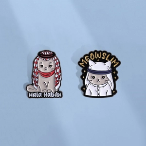Middle Eastern Style Cartoon Cat Enamel Brooch Pin Hala Habibi Meowslim Alloy Animal Badge For Clothing Bag Jewelry Gift
