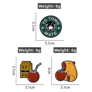 Creative Capybara enamel pin set with Yerba Mate theme for clothing decoration