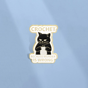 Cartoon Enamel Black Cat Crochet Brooch Because Murder Is Wrong Slogan Zinc Alloy Animal Lapel Pin Badge For Backpack Clothes