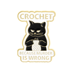 Cartoon black cat crochet enamel pin with funny slogan for clothing and bags