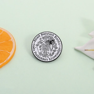 Round skeleton reading badge featuring Read Banned Books text and floral accents