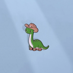 Cartoon Cowboy Dinosaurier Emaille Anstecknadel Süße Grüne Brachiosaurus Brosche Mit Cowboyhut Und Stiefeln Zinklegierung Abzeichen Für Kleidung