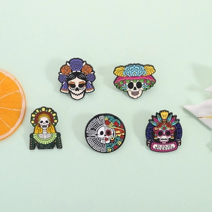 Mexican Day Of The Dead Skull Enamel Brooch Zinc Alloy Painted Flower Skeleton Pin Halloween Jewelry Gift For Bags Clothes