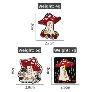 Cartoon mushroom ghost enamel pins with size specs for clothes and backpacks decoration