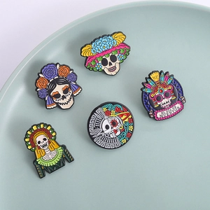 Vibrant Day of the Dead enamel pins set featuring colorful Mexican sugar skull designs