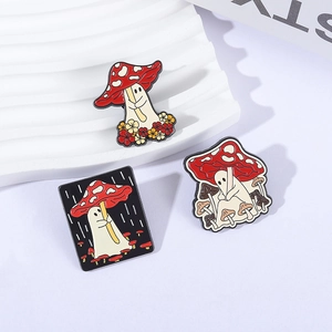 Ghost and mushroom enamel pins collection for Halloween, creative nature-themed badges